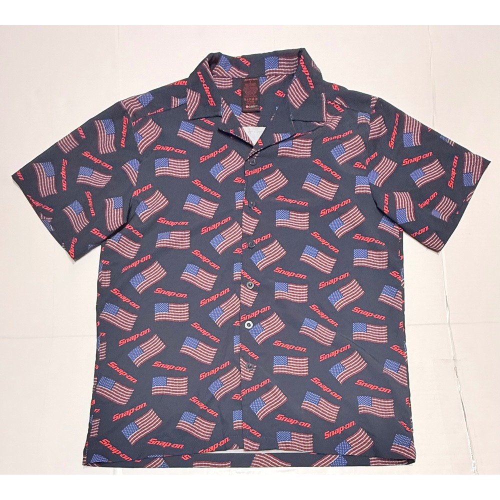Snap-on Tools Mens Small Navy Blue American Flag Logo Button Up Shirt SS Navy